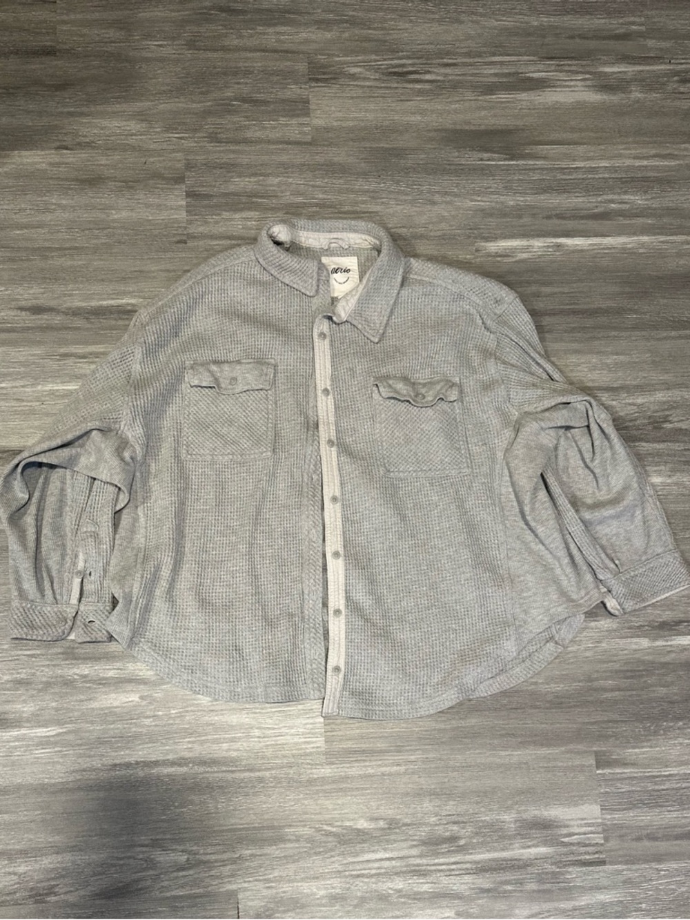 Aerie LumberJane Light Gray Waffle Knit Shirt Oversized Shacket XL